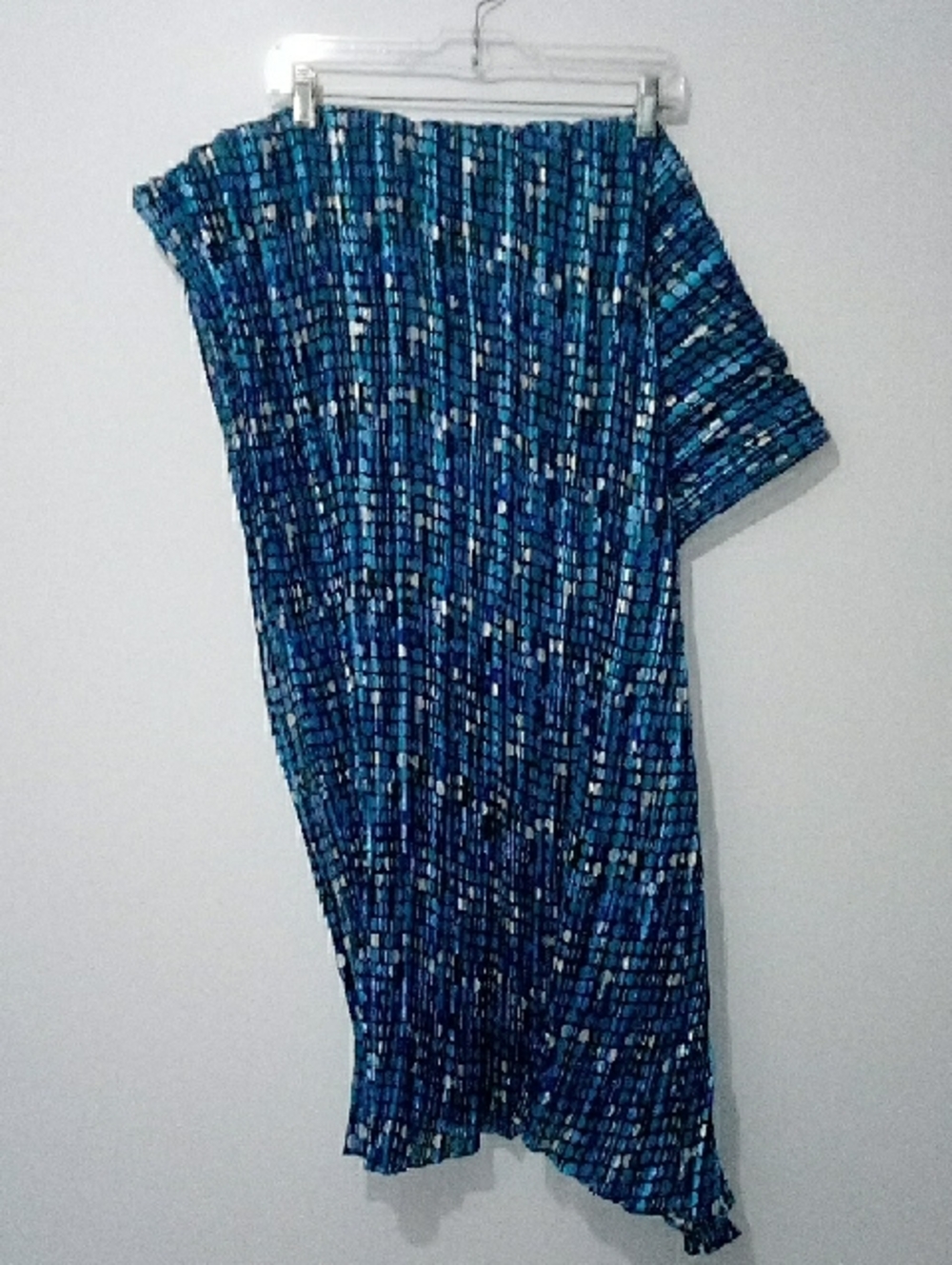 Jessica Blue Polka Dot Print Long Pleated Scarf